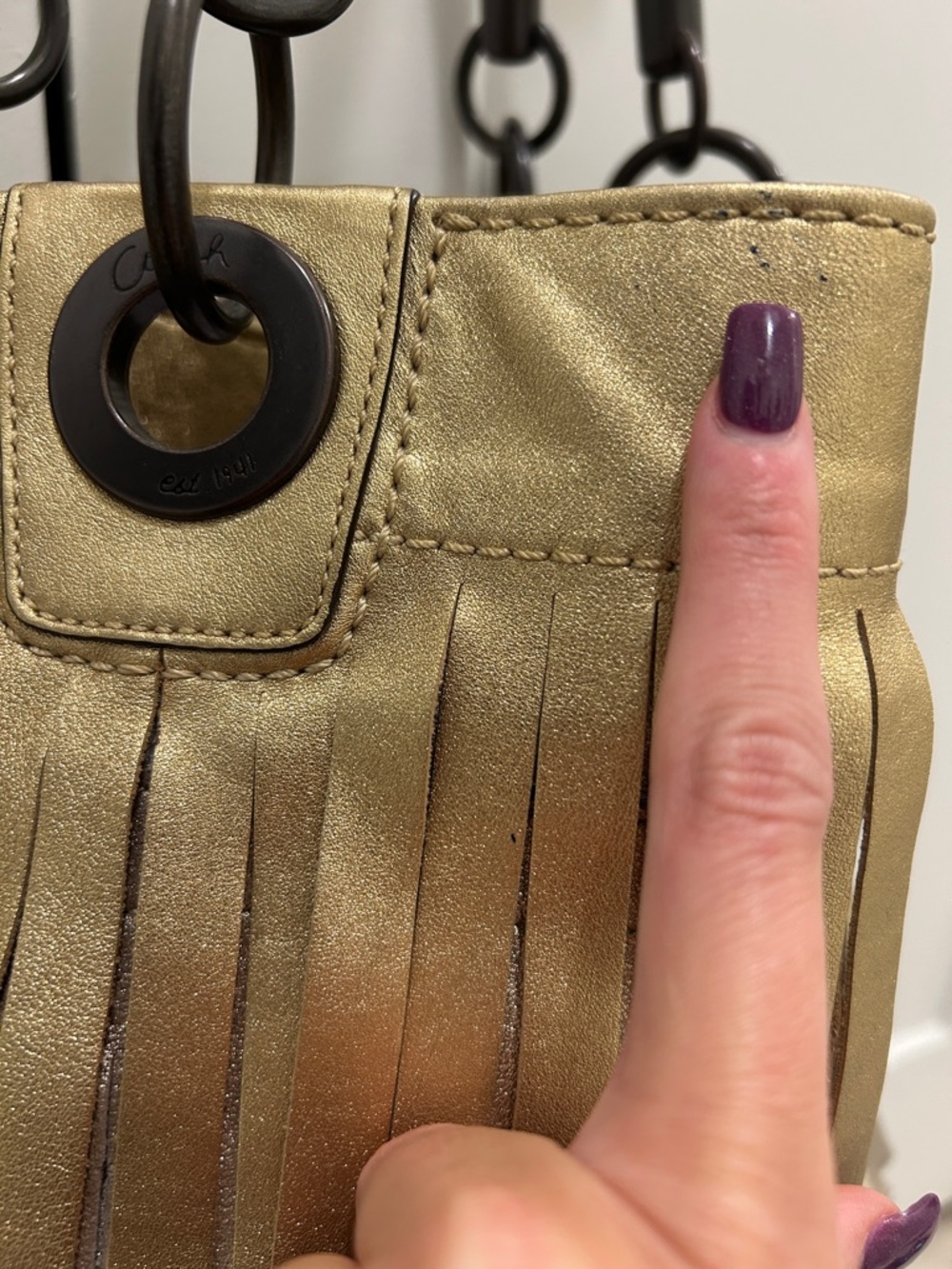 Coach Madison XL Metallic Leather Fringe Tote - Picture 16 of 17